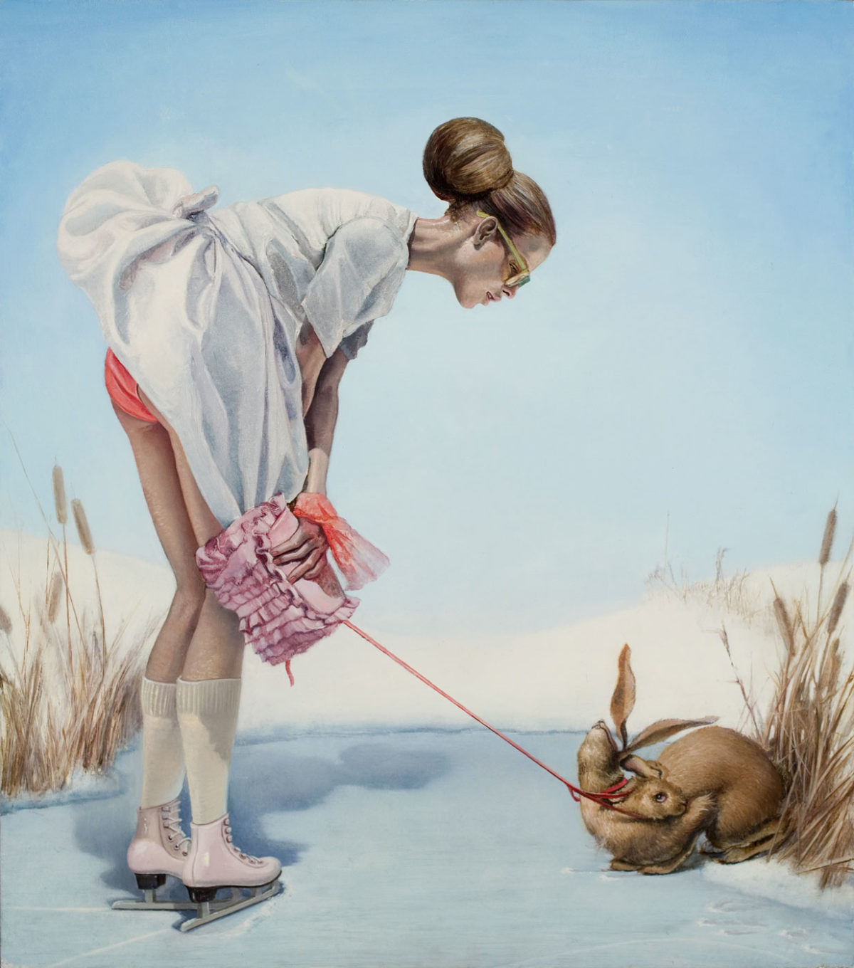Girl with Double Headed Hare (2008) oil on panel 14 x 17 in.