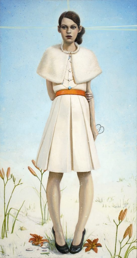 Girl with Scissors (2011) oil on canvas 9x17 in.