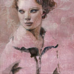 Melanie Vote painting: Girl on Paper I (2013), oil on paper on panel, 6.5x8 in.