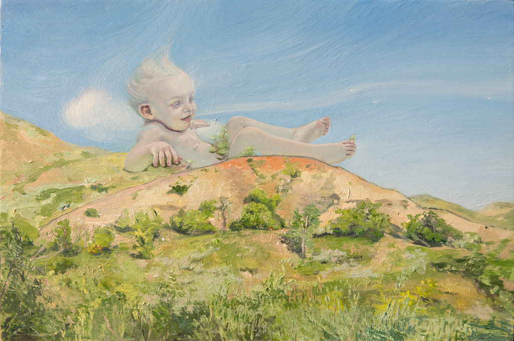 Melanie Vote painting: Baby Zephryus (2015) oil on panel 8x12 in.