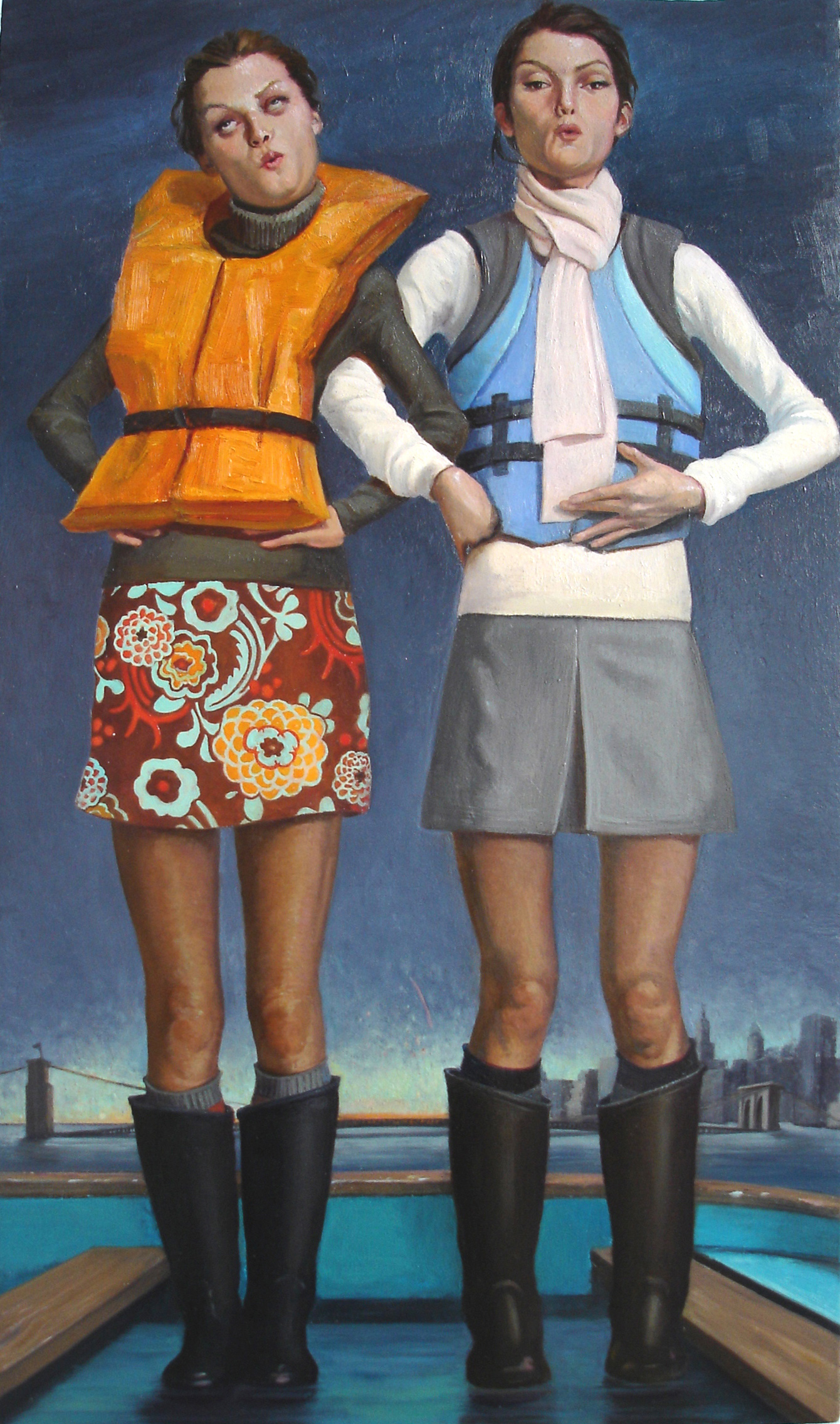Melanie Vote painting: Girls in Boat (2008) oil on panel 8x17in